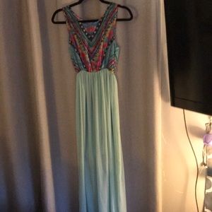 Baby blue full length dress with sheer skirt